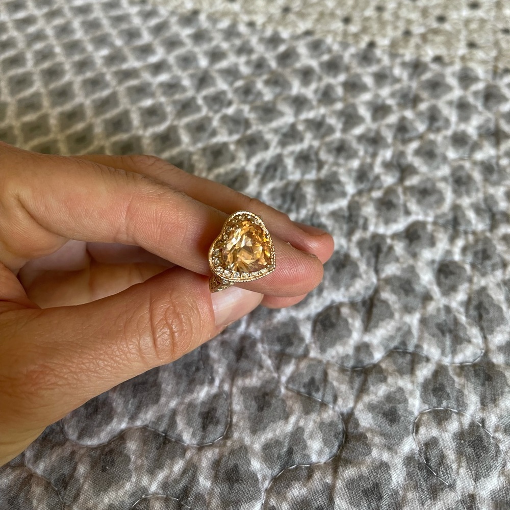 Rose Gold Plated Heart Ring Faux Peachy Diamond